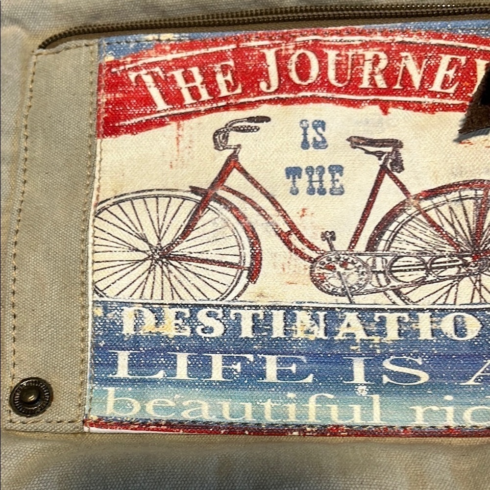 👜 Vintage Canvas Crossbody Bag “The Journey Is The Destination” Bicycle Graphic - Picture 5 of 9